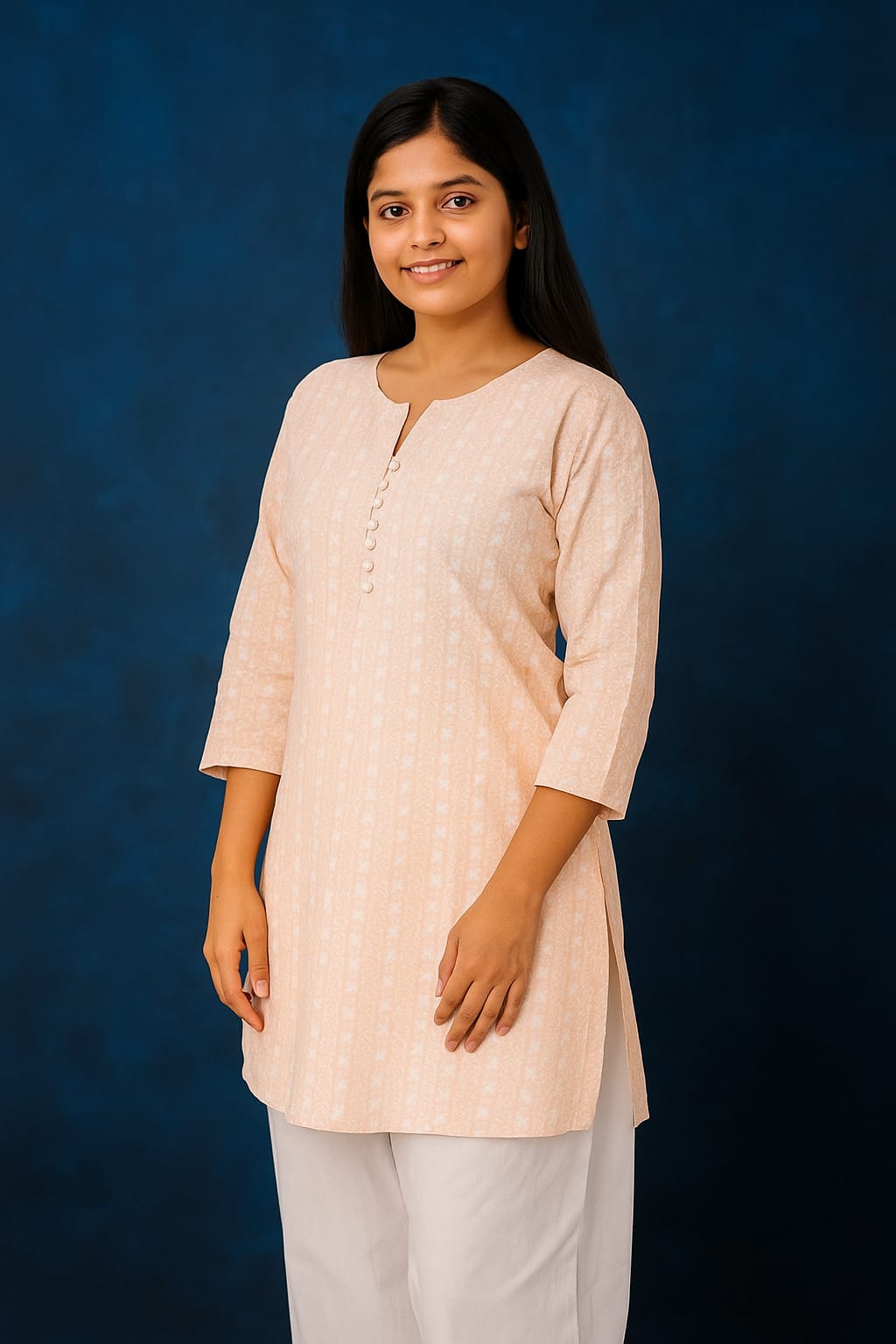 D.Gokuldas NX - Light Orange Kurti With Chicken Work